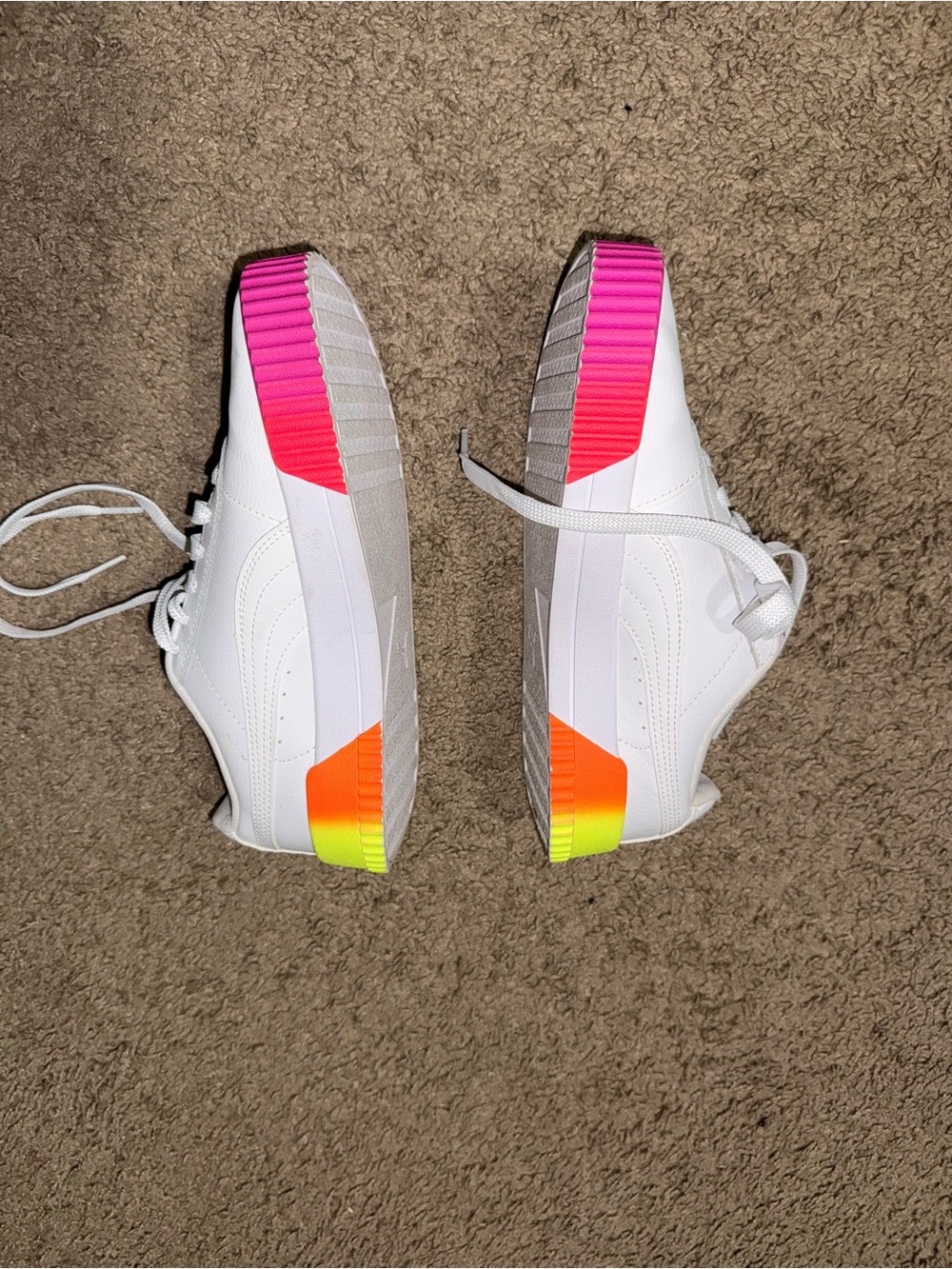 Puma White Low-Top Sneakers with Pink-Orange-Yellow Ombre Sole - Picture 3 of 5
